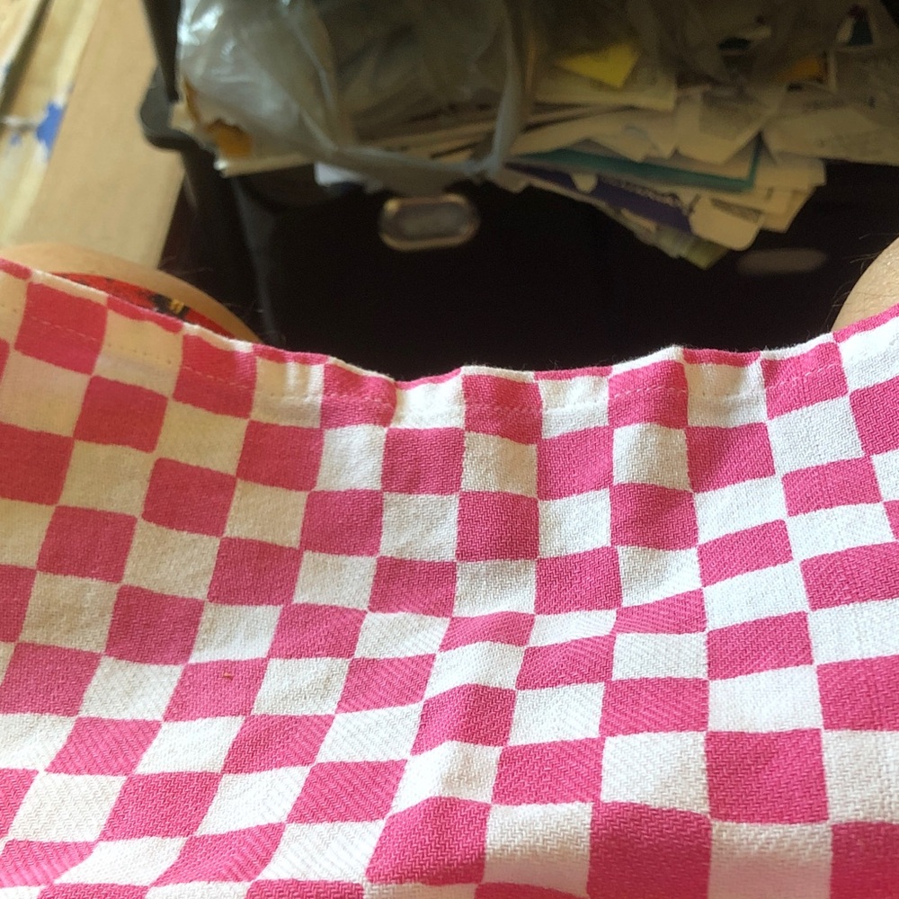 Pink and White Checkerboard Fabric Top